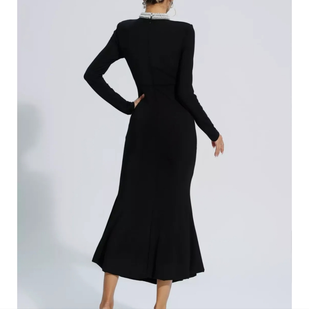 NOWT Catchall Christina Black Pearl Decorated LongSleeve Dress, Sz L - Picture 6 of 16